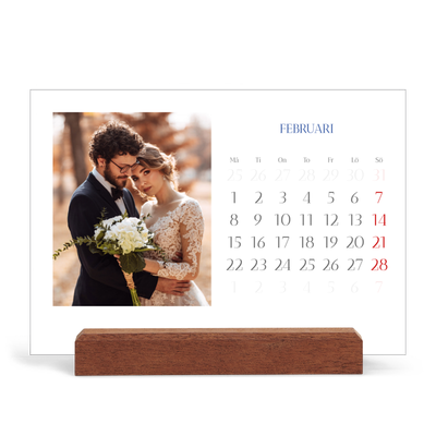Skrivbordskalender med träställ - Liggande  — Koboltklassiker [Februari]