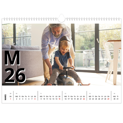 Fotokalender A3 Enkel — Bokstäver och tal [Mars]