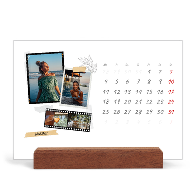 Skrivbordskalender med träställ - Liggande  — Scrapbook stil [Januari]