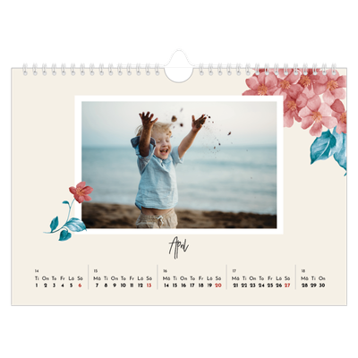 Fotokalender A4 Enkel — Målade blommor [April]