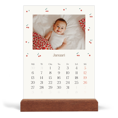 Skrivbordskalender med träställ - Stående — Körsbärslycka [Januari]