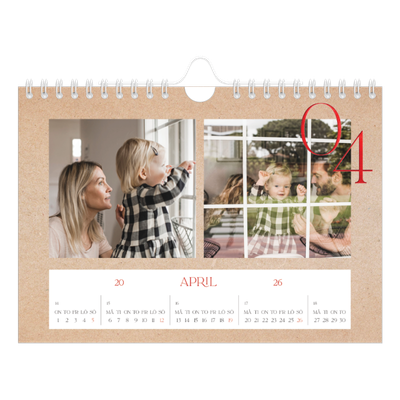 Fotokalender A5 Enkel — Röda detaljer [April]