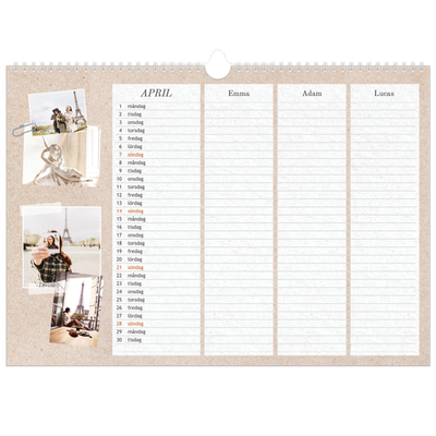 A3 Fotokalender — Planerare i naturlig stil - Familj på 3 [April]