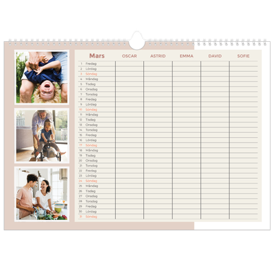A3 Fotokalender — Familjekalender i naturfärger - Familj på 5 [Mars]