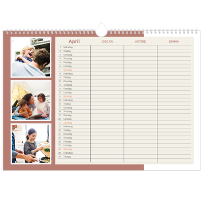 A3 Fotokalender — Familjekalender i naturfärger - Familj på 3 [April]