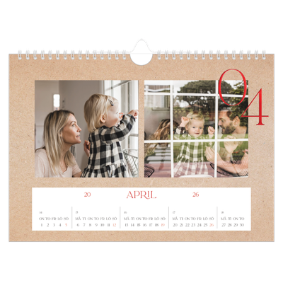 Fotokalender A4 Enkel — Röda detaljer [April]