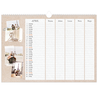 A3 Fotokalender — Planerare i naturlig stil - Familj på 5 [April]