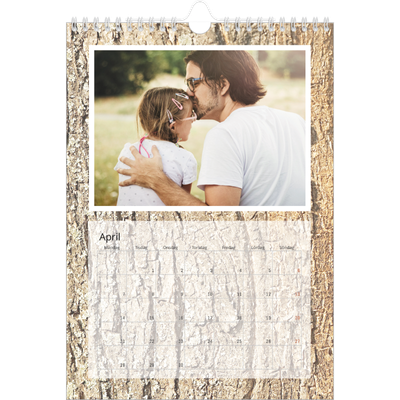 Fotokalender A4 Enkel (20 x 30 cm) — Bakgrund i bark [April]