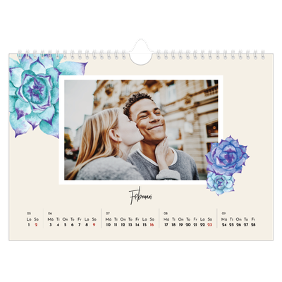 Fotokalender A4 Enkel — Målade blommor [Februari]