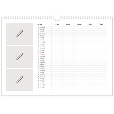 A3 Fotokalender — Designa själv - Familj på 5 [April]