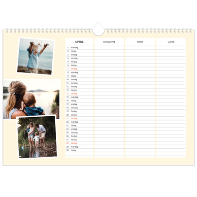 A3 Fotokalender — Modern planerare - Familj på 3 [April]