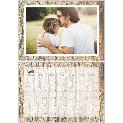 Fotokalender A3 Klassisk (30 x 40 cm) — Bakgrund i bark [April]