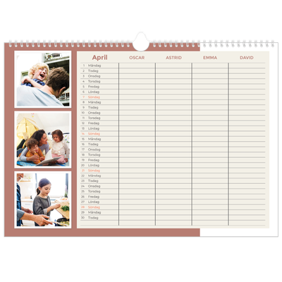 A3 Fotokalender — Familjekalender i naturfärger - Familj på 4 [April]