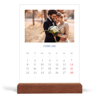 Skrivbordskalender med träställ - Stående — Koboltklassiker [Februari]