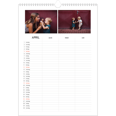 A3 Familjeplanerare — Enkel planerare - Familj på 3 [April]