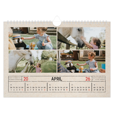 Fotokalender A4 Enkel — Kraftpapper med stämpeleffekt [April]