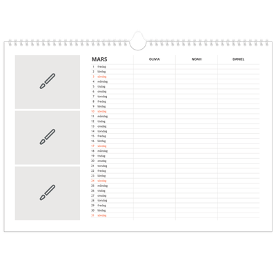 A3 Fotokalender — Designa själv - Familj på 3 [Mars]
