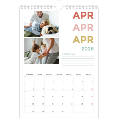 Fotokalender A4 Enkel (20 x 30 cm) — Färgglada typsnitt [April]