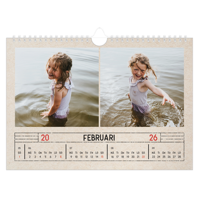 Fotokalender A4 Enkel — Kraftpapper med stämpeleffekt [Februari]
