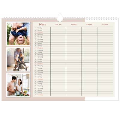 A3 Fotokalender — Familjekalender i naturfärger - Familj på 4 [Mars]