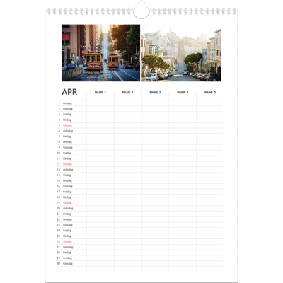 A3 Familjeplanerare — Enkel planerare - Familj på 5 [April]