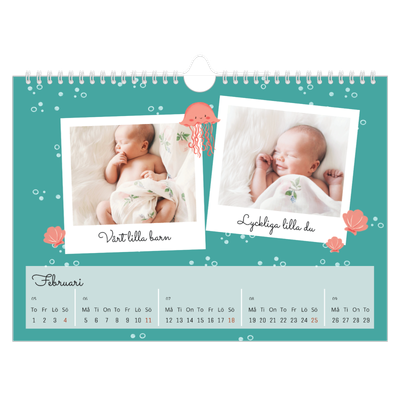 Fotokalender A4 Enkel — Söta djur [Februari]