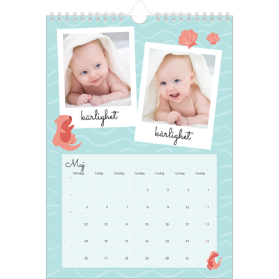 Fotokalender A4 Enkel (20 x 30 cm) — Söta djur [Maj]