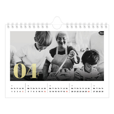 Fotokalender A5 Enkel — Stora nummer i glitter [April]