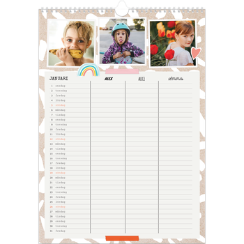 Fotokalender A3 Enkel — Rustik planerare - Familj på 3