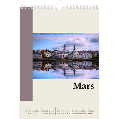 Fotokalender A4 Enkel (20 x 30 cm) — Världens sevärdheter [Mars]