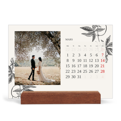 Skrivbordskalender med träställ - Liggande  — Bläck & murgröna [Mars]