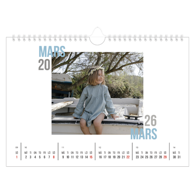 Fotokalender A4 Enkel — Dubblett text [Mars]
