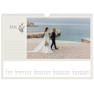 Fotokalender A3 Enkel — Initialer i blom [Januari]