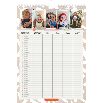 Fotokalender A4 Enkel — Rustik planerare - Familj på 5