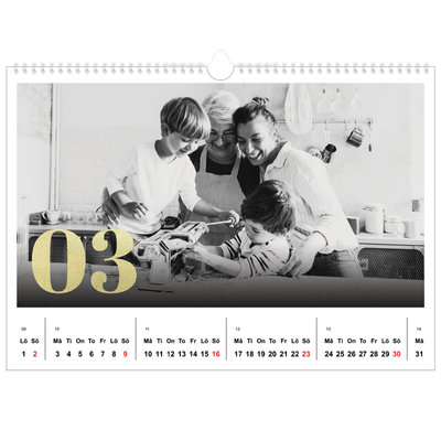 Fotokalender A3 Enkel — Stora nummer i glitter [Mars]