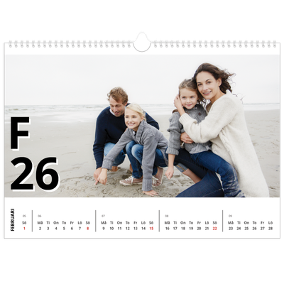 Fotokalender A3 Enkel — Bokstäver och tal [Februari]