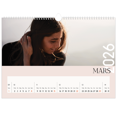 Fotokalender A3 Enkel — Överlappande text [Mars]