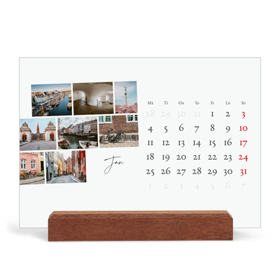 Skrivbordskalender med träställ - Liggande  — Stadssemester (vit) [Januari]