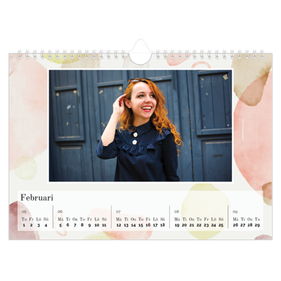 Fotokalender A4 Enkel — Akvarell former [Februari]