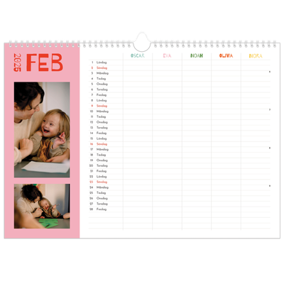 A3 Fotokalender — Färgglad kalender - Familj på 5 [Februari]