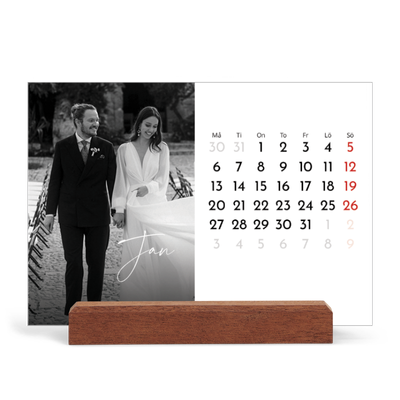 Skrivbordskalender med träställ - Liggande  — Elegant skrift [Januari]