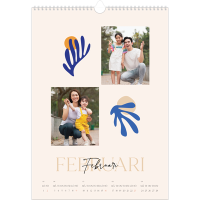 A3 Årskalender — Minimalistisk korall [Februari]