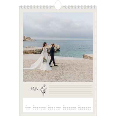 Fotokalender A4 Enkel (20 x 30 cm) — Initialer i blom [Januari]