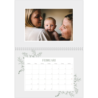 Fotokalender A3 Klassisk (30 x 40 cm) — Handritade blommor [Februari]