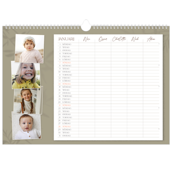 Fotokalender A3 Enkel — Jordnära - Familj på 5