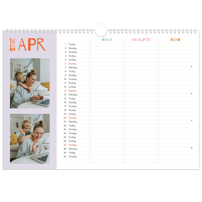 A3 Fotokalender — Färgglad kalender - Familj på 3 [April]