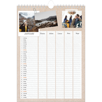 Fotokalender A4 Enkel — Planerare i naturlig stil - Familj på 5