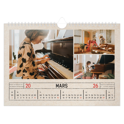 Fotokalender A4 Enkel — Kraftpapper med stämpeleffekt [Mars]