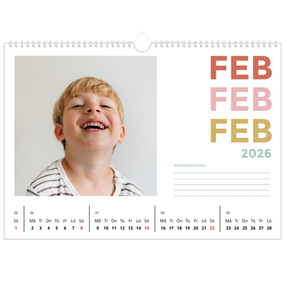 Fotokalender A3 Enkel — Färgglada typsnitt [Februari]