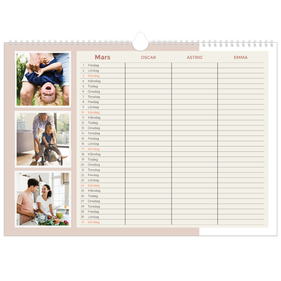 A3 Fotokalender — Familjekalender i naturfärger - Familj på 3 [Mars]